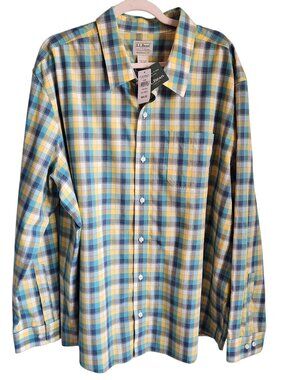 LL Bean Shirt Bule XXL Men's Wrinkle Free Ultrasoft Brushed Cotton Traditional